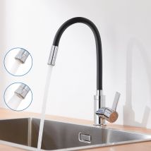 Robinet Cuisine Noir,mitigeur Cuisine Flexible,2 Modes De Pulvérisation,rotatif 360°, Robinet Evier Cuisine Avec Perlator Economiseur D'Eau - Bricoman