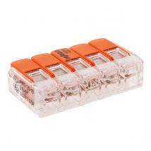 Borne De Raccordement S221 Compact - Connexion Rapide - 5 Conducteurs Avec Leviers 4mm² - Orange - Wago - Bricoman