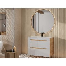 Meuble De Salle De Bain Suspendu Avec Vasque À Encastrer - Coloris Naturel Et Blanc - 80 Cm - Aruba - Bricoman