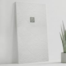 Soulhome Receveur De Douche En Résine Et Fibre – Incassable Et Ultraléger –texture Ardoise– Blanc– 150x90 – Extra-plat + Bonde D’évacuation Et Grille 
