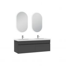 Meubles Double Vasque 120cm Vasque + Miroir Lumineux Anthracite - Bricoman