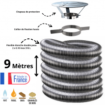 Kit Tubage Flexible Double Peau Inox Diamètre 200 + Collier + Chapeau Edilinox - Longueur 9 Mètres - Bricoman