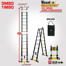 Echelle-escabeau Télescopique 3m80/1m90 Woerther Grafitek 2 Barres Stabilisatrices Avec Housse - Bricoman