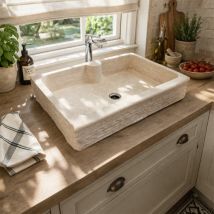 Évier De Cuisine En Travertin Beige Campagne - 1 Bac - 90 X 60 X H.18 Cm - C-negoce - Bricoman