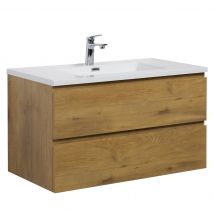 Meuble De Salle De Bain Angela 90 Cm Lavabo Chene – Armoire De Rangement Meuble Lavabo - Bricoman