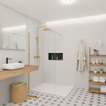 Swiss Aqua Technologies Walk-in 100x200cm Paroi En Verre Crystal Glass 8 Mm Anticalcaire, Avec Bras Et Profilés Or (satbwi100prz) - Bricoman