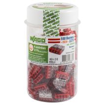 Pot De 100 Mini Bornes Wago, 4 Fils, 24 A, 450 V, Boîtier Transparent Avec Point Test, Connexion Push Wire , 0.5-2.5 Mm², 18x5.8x16.7 Mm - Tecnomat