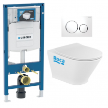 Pack Wc Bati-support Geberit Avec Cuvette Roca The Gap Fixations Invisibles + Abattant + Plaque Blanc Chrome (gebgaprimless-c) - Bricoman