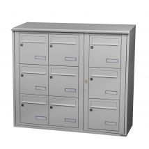 Bloc Collectif Leabox.com, 3x3, Grade 3, Simple Face, Extérieur, Fixation Murale, Gris Clair Ral 7035 Finition Brillante - Bricoman