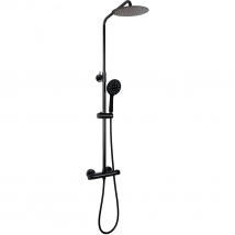Valaz Barre De Douche Thermostatique Ronde Réglable Jusqu'à 120 Cm Noir Mat - Série Ebro - 25 Cm - Bricoman