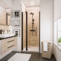 Schulte Porte De Douche Pivotante, 120x192cm, Avec Paroi Fixe, Porte Sur Élément Fixe, Verre 5 Mm, Anticalcaire, Transparent, Noir, Style Industriel -