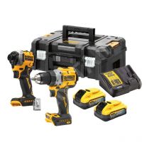 Dewalt Outillage - Set Perceuse-visseuse Et Clé À Choc Sans Fil 18v, 2 Batteries 5,0 Ah Powerstack, Chargeur Dck2051h2t - Bricoman