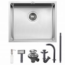 Évier De Cuisine 1 Bac 50x43x18cm,avec Distributeur De Savon, Évier Inox Avec Siphon Et Trop Plein Évier Montage À Encastrer/fleur/ Sous-plan -
