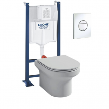Pack Wc Suspendu Sans Bride + Abattant + Bâti Support + Sail Plaque De Commande Wc Rond Blanc - Bricoman