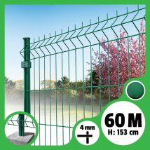 Kit Grillage Rigide Poteaux Ronds - Longueur 60 Mètres - 153 Cm, Vert, A Sceller - Bricoman