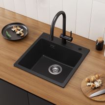Cecipa Max Evier 1 Bac En Quartz Et Résine Noir Evier De Cuisine 45x45cm Evier À Encastrer 1 Cuve - Bricoman