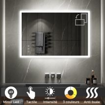 Temeo Miroir Lumineux 90 X 120 Cm (ou 120x90) Led 2100 Lm Tactile Antibuée + Intensité & Couleurs Salle De Bain - Bricoman