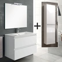 Ensemble Meuble De Salle De Bain 60cm Simple Vasque + Colonne De Rangement - Balea - Blanc - Tecnomat