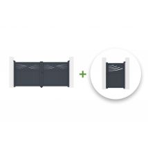 Portail Battant 3m Halti H.140cm + Portillon 1m Halti H.140cm Aluminium Gris - Tecnomat