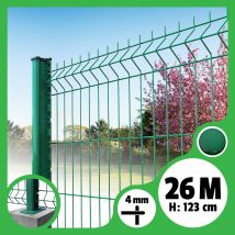Kit Grillage Rigide Poteaux H - Longueur 26 Mètres - 123 Cm, Vert, A Visser Sur Platines - Bricoman