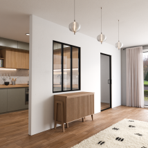 Verrière D'Intérieur En Aluminium Haut De Gamme, 3 Vitrages, L 105 X H 123 Cm, Noir Ral 9005 Ft, Vitrage Clair 4 Mm Trempé. Fabrication Française. - 