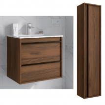 Meuble De Salle De Bain Dimensions 60 Cm Couleur Noyer Maya Miroir Sans Miroir Colonne De Rangement Avec Colonne - Bricoman