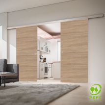 Kit Double Porte Coulissante En Bois Chêne Porte À Âme Pleine + Rail Aluminium H.203 X L.151 Cm, Schulte, Double Amortisseur, Porte Intérieure - 