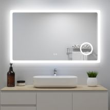 Miroir Lumineux Avec Bluetooth 100 X 60cm, Miroir De Salle De Bain Led Avec 3 Couleurs + Anti-buée + Grossissant 3x,mural Miroir-ocean - Bricoman