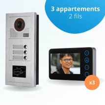 Portier Interphone Vidéo Modern 2 Fils - 3 Appartements - 3 Écrans Noirs - Avec Lecteur De Badge - Bricoman