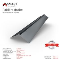 Faîtière Droite - Bac Acier - Tôle De Couverture - Toiture - H12 Gris Anthracite Ral 7016 L=1m - Bricoman