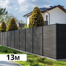 Kit Clôture Bois Composite Ardoise 13x1,8m Santos - Poteaux En Aluminium Gris - Brise Vue - Palissade - Bricoman