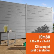Kit Clôture Composite Et Aluminium À Sceller H 1m80 L 10m80 Gris Quartz Avec Renforts Acier - Palissade - Brise Vue - Bricoman
