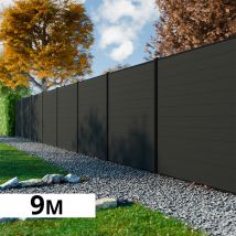 Kit Clôture Bois Composite Anthracite 9x1,8m Rio - Poteaux En Aluminium Noir - Brise Vue - Palissade - Bricoman