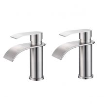 2pcs Cecipa Mitigeur De Lavabo Acier Inoxydable Robinet De Lavabo Brossé Mitigeur En Cascade Mitigeur De Lavabo Et Vasque Rond - Bricoman