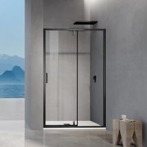 Grand Verre Porte De Douche Pivotante 140x195 Avec Élément Fixe Et Cadre En Aluminium Noir Mat - Bricoman