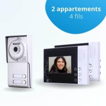 Portier Interphone Vidéo Classic 4 Fils - 2 Appartements - 2 Écrans Noirs - Bricoman