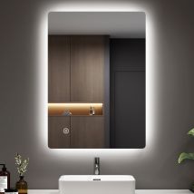 Emke Miroir Lumineux Salle De Bain Rétro-éclairage 70x50cm, Miroir Led Avec Interrupteur Tactile, Anti-buée, Lumière Blanche Froide - Bricoman