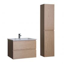 Ensemble Meuble Simple Vasque 60cm Avec Vasque Et Colonne Sorrento Décor Chêne - Bricoman