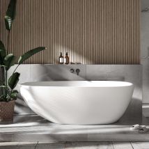 Bernstein - Baignoire Îlot Fonte Minérale Ovale 180x90x58cm + Bonde Et Trop Plein - Blanc Mat - Vela Stone - Bricoman