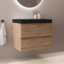 Lomazoo Meuble De Salle De Bain Monaco Chêne Clair - 60cm - Lavabo Noir - Bricoman