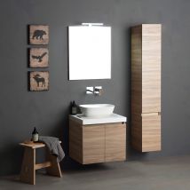 Mueble De Salle De Bain 60cm Chêne Naturel Avec Lavabo Rond Et Colonne | Valentina - Bricoman