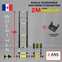 Echelle Télescopique Woerther Grafitek 2m Avec Barre Stabilisatrice - Plus Plateforme Pratik - Garantie 5 Ans - Bricoman
