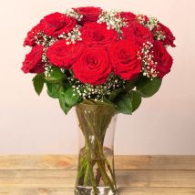 12 Red Roses &amp; Gypsophila
