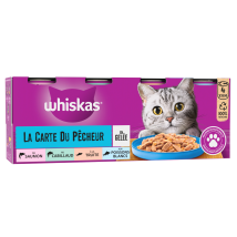 Whiskas - Pâtée Pour Chat Adulte En Gelée Saumon Thon Truite Poisson Blanc La Carte Du Pêcheur Whiskas - Les 4 Boîtes De Conserve