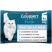 Pâtée Pour Chat Adulte Effilés Saumon Colin Sardine Thon Perle Duos Gourmet