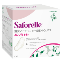 Saforelle - Serviettes Hygiéniques Coton Bio Jour Saforelle - La Paquet De 10 Serviettes Hygiéniques