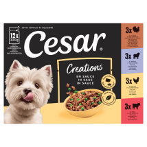 Cesar - Pâtée Pour Chien Adulte Bouchée En Sauce Boeuf Poulet Agneau Dinde Cesar - La Boîte De 12 Sachets Fraîcheur