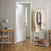 Porte-manteau Mobile En Métal Laqué Et Bois De Hêtre Avec Étagère De Rangement