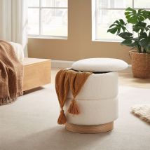Sicaan Pouf Coffre Roméo En Tissu Bouclette Blanc – Tabouret De Rangement Style Scandinave Et Art Déco Av