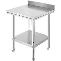 Succebuy Table Travail Cuisine Inox 60x60x80cm 2 Étages, Charge 750kg, Pour Préparation Repas, Hôtels, Hôpitaux.